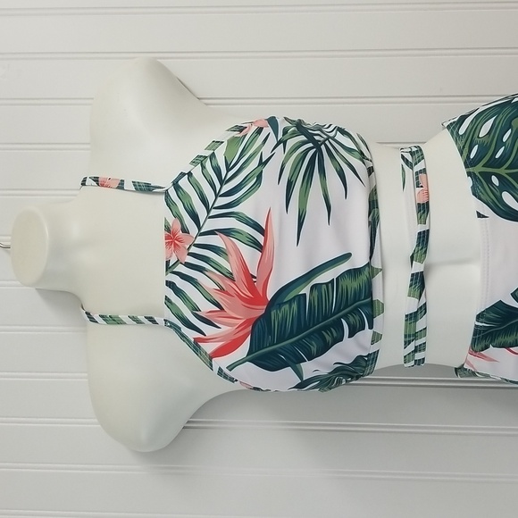 Shein Bikini Swimsuit Set Tropical Leaf Print Womens Small - Picture 2 of 7